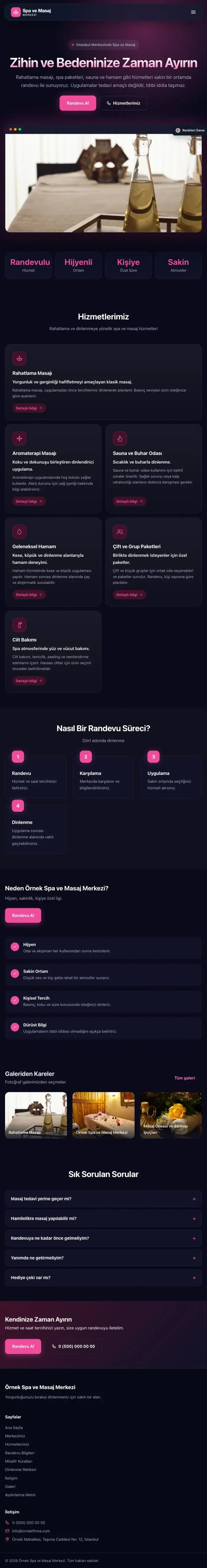 Koyu Modern Lacivert Pembe – Masaj ve Spa Web Sitesi tablet görünümü
