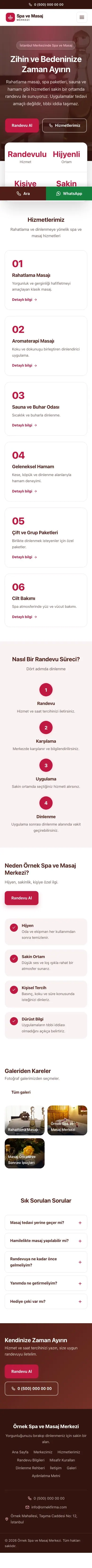 Merkez Bordo Kırmızı – Masaj ve Spa Web Sitesi mobil görünümü