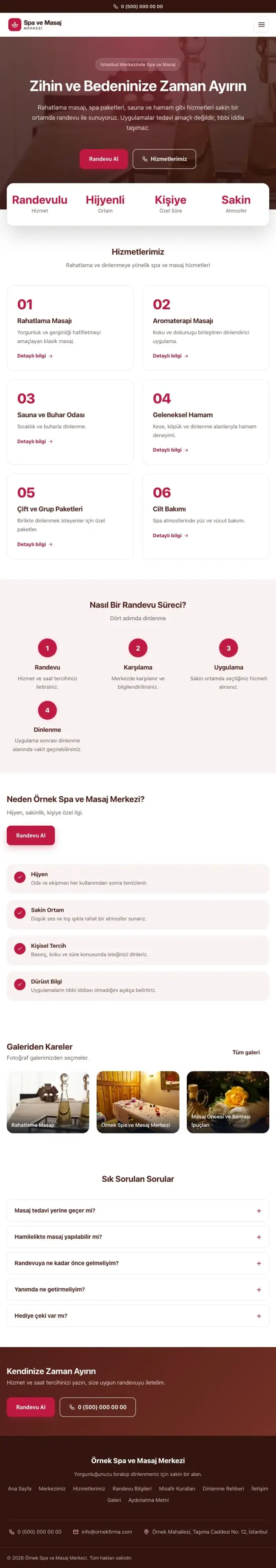 Merkez Bordo Kırmızı – Masaj ve Spa Web Sitesi tablet görünümü