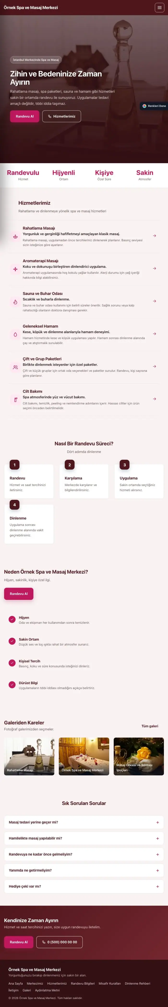 Sol Menü Bordo Pembe – Masaj ve Spa Web Sitesi tablet görünümü