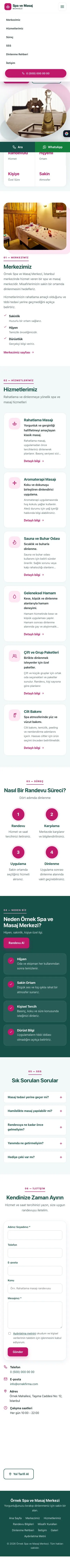 Tek Sayfa Petrol Pembe – Masaj ve Spa Web Sitesi mobil görünümü