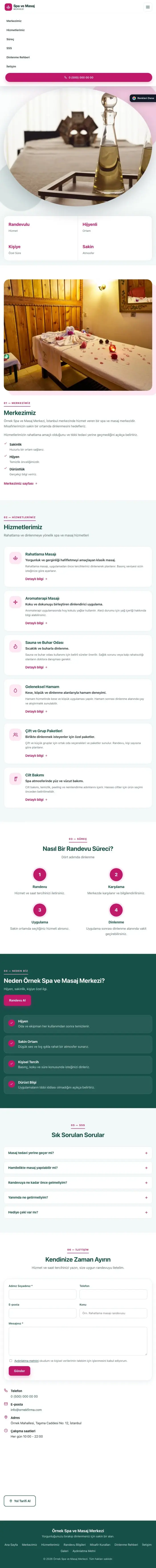 Tek Sayfa Petrol Pembe – Masaj ve Spa Web Sitesi tablet görünümü