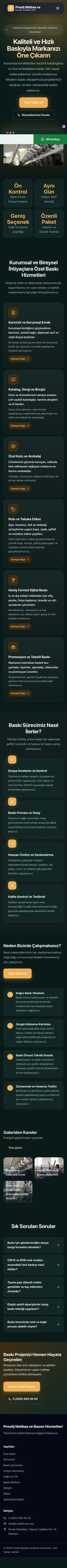 Koyu Modern Tasarım – Matbaa Web Sitesi mobil görünümü
