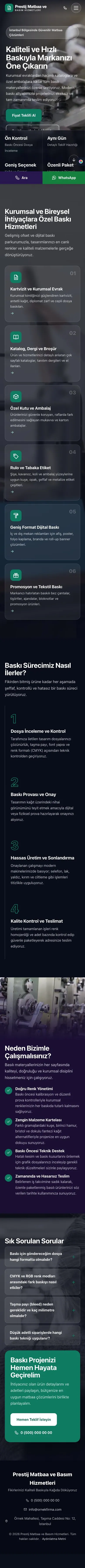 Tam Ekran Mor Turkuaz – Matbaa Web Sitesi mobil görünümü