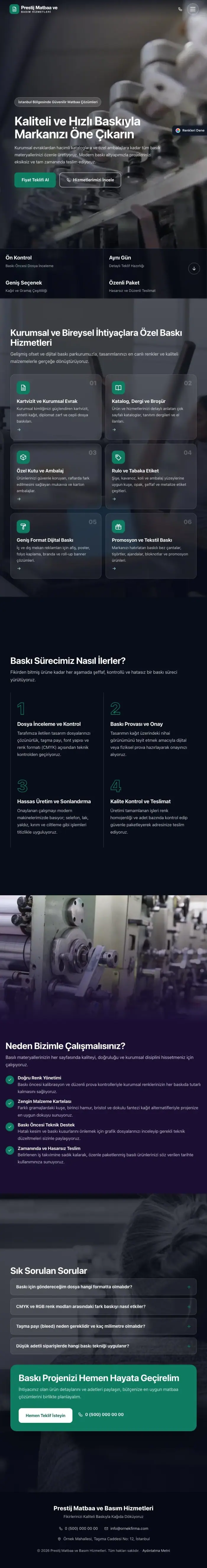 Tam Ekran Mor Turkuaz – Matbaa Web Sitesi tablet görünümü
