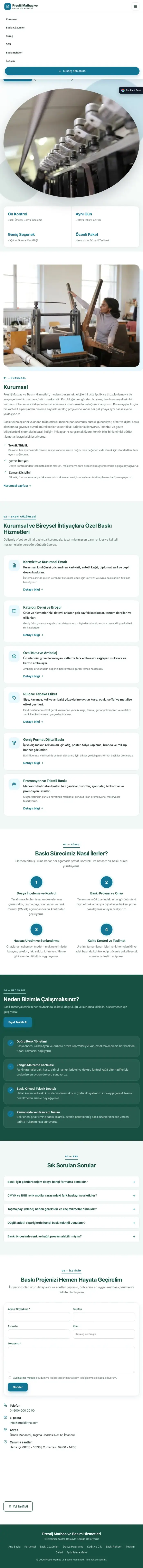Tek Sayfa Petrol Turkuaz – Matbaa Web Sitesi tablet görünümü