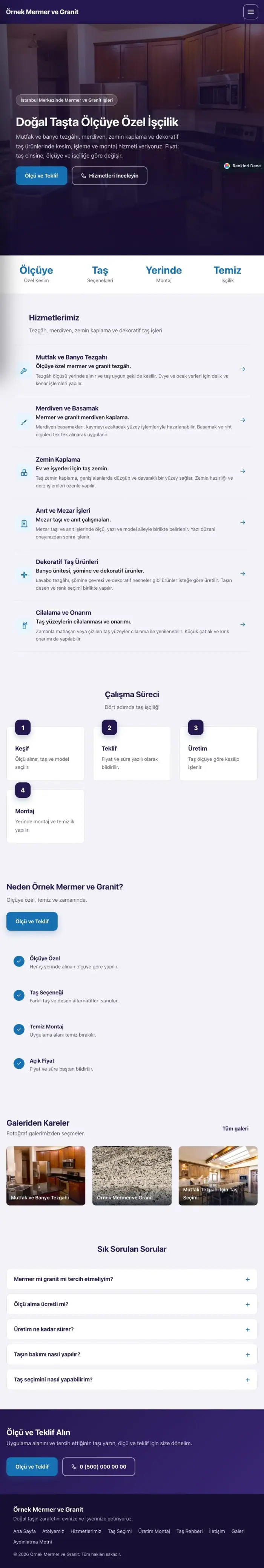 Sol Menü Lacivert Mavi – Mermer ve Granit Web Sitesi tablet görünümü