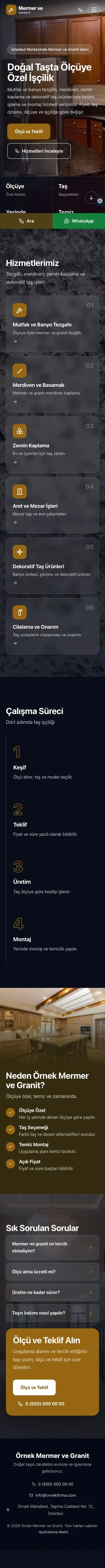 Tam Ekran Kahve Turuncu – Mermer ve Granit Web Sitesi mobil görünümü