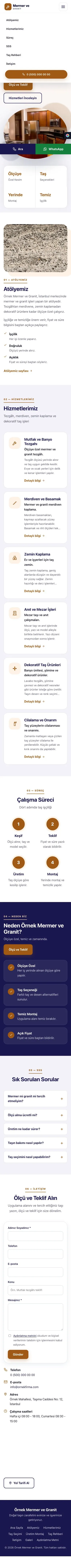 Tek Sayfa Lacivert Turuncu – Mermer ve Granit Web Sitesi mobil görünümü