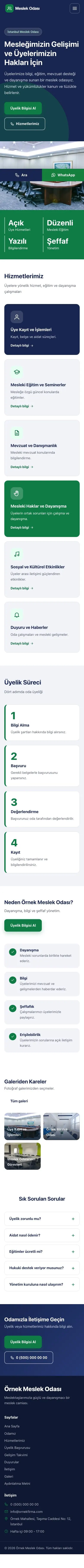 Blok Lacivert Yeşil – Meslek Odası ve Sendika Web Sitesi mobil görünümü
