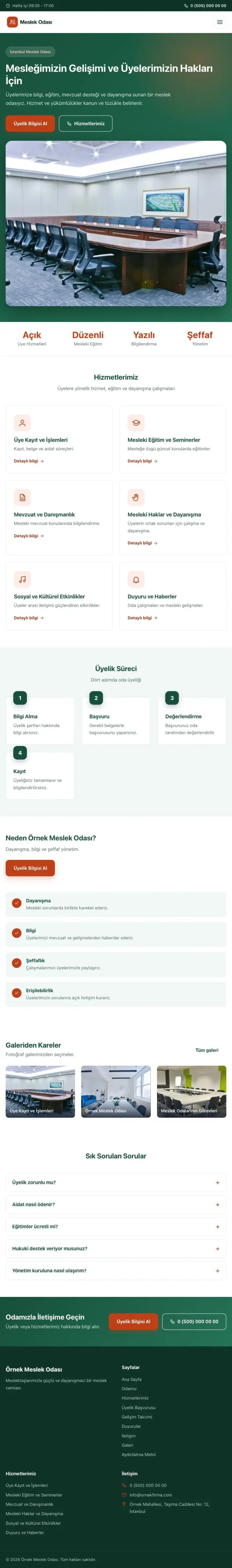 Klasik Yeşil Turuncu – Meslek Odası ve Sendika Web Sitesi tablet görünümü
