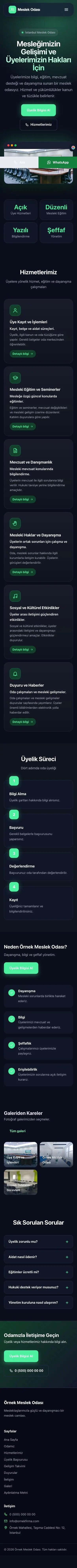 Koyu Modern Lacivert Yeşil – Meslek Odası ve Sendika Web Sitesi mobil görünümü