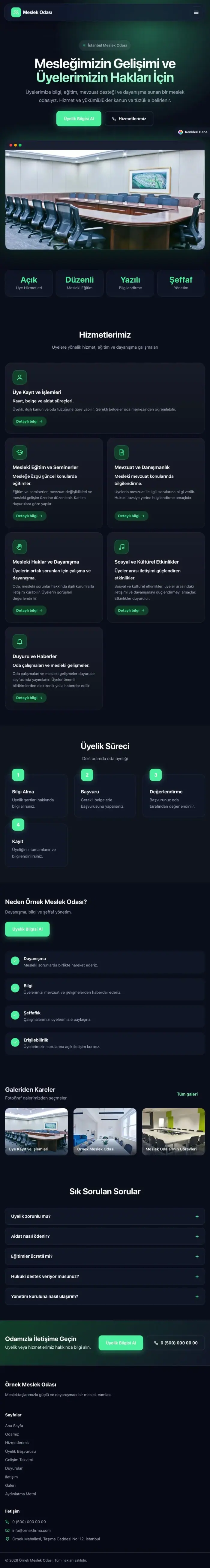 Koyu Modern Lacivert Yeşil – Meslek Odası ve Sendika Web Sitesi tablet görünümü
