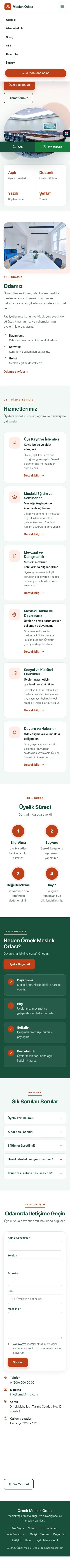 Tek Sayfa Yeşil Turuncu – Meslek Odası ve Sendika Web Sitesi mobil görünümü