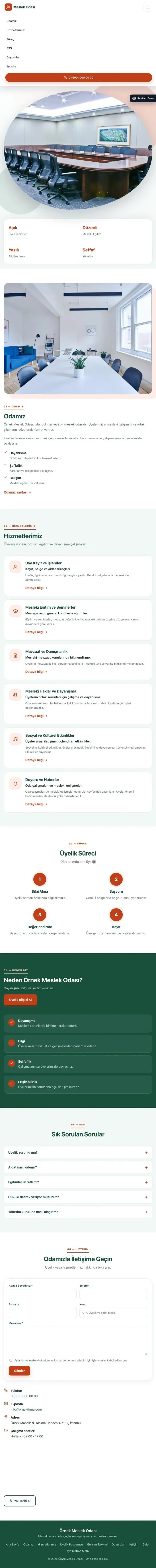 Tek Sayfa Yeşil Turuncu – Meslek Odası ve Sendika Web Sitesi tablet görünümü