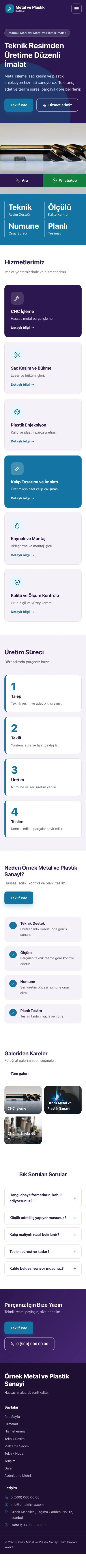 Blok Mor Mavi – Metal ve Plastik Web Sitesi mobil görünümü