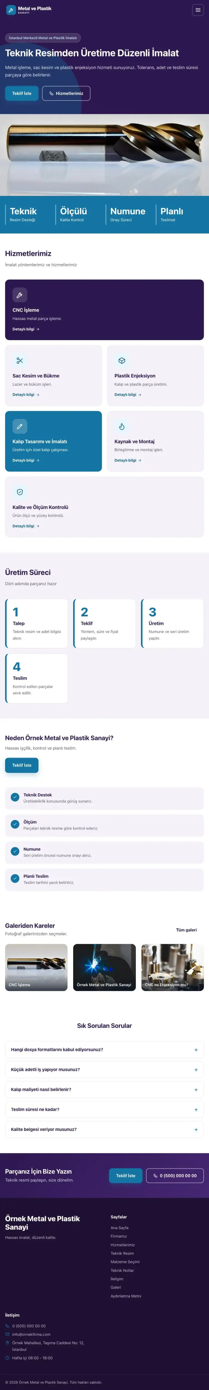 Blok Mor Mavi – Metal ve Plastik Web Sitesi tablet görünümü