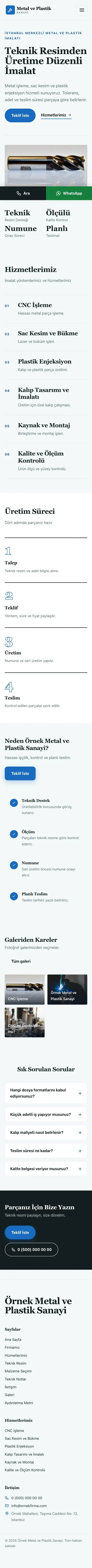 Editoryal Petrol Mavi – Metal ve Plastik Web Sitesi mobil görünümü