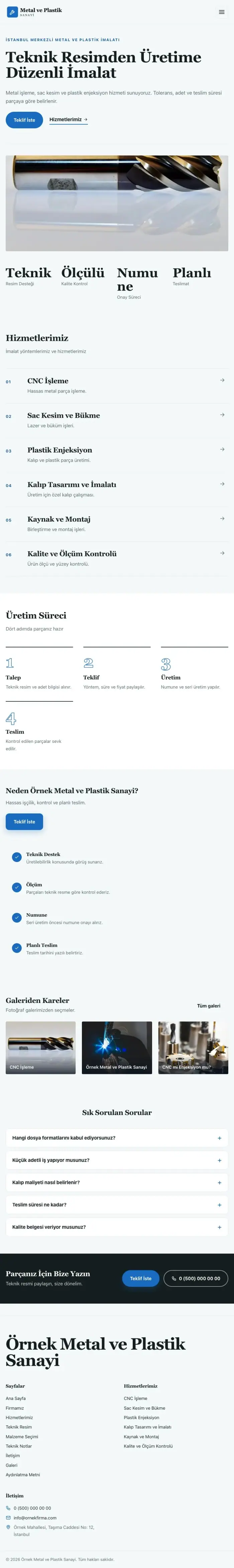 Editoryal Petrol Mavi – Metal ve Plastik Web Sitesi tablet görünümü