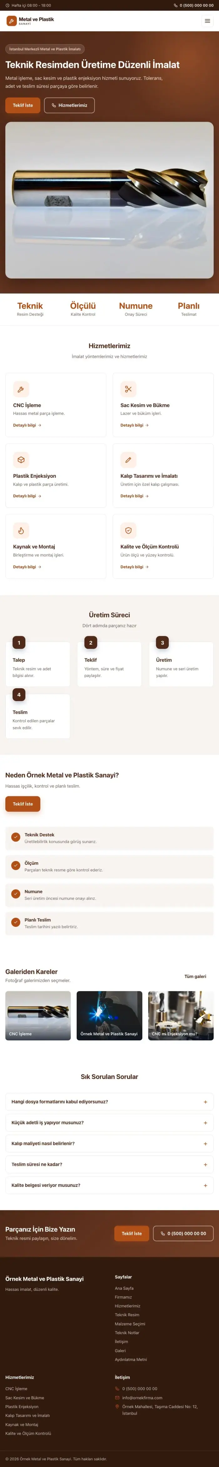 Klasik Kahve Turuncu – Metal ve Plastik Web Sitesi tablet görünümü