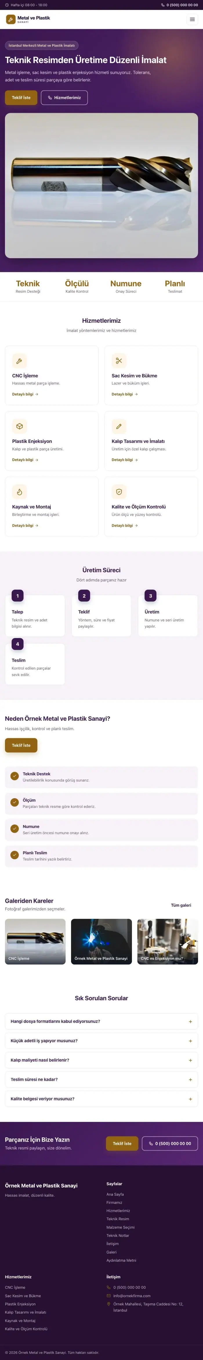 Klasik Tasarım – Metal ve Plastik Web Sitesi tablet görünümü