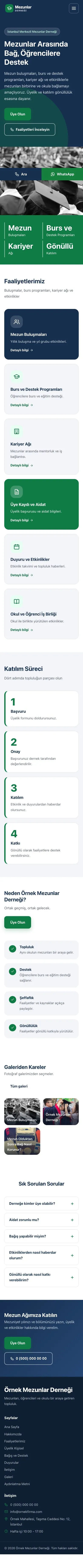 Blok Mavi Yeşil – Mezunlar Derneği Web Sitesi mobil görünümü