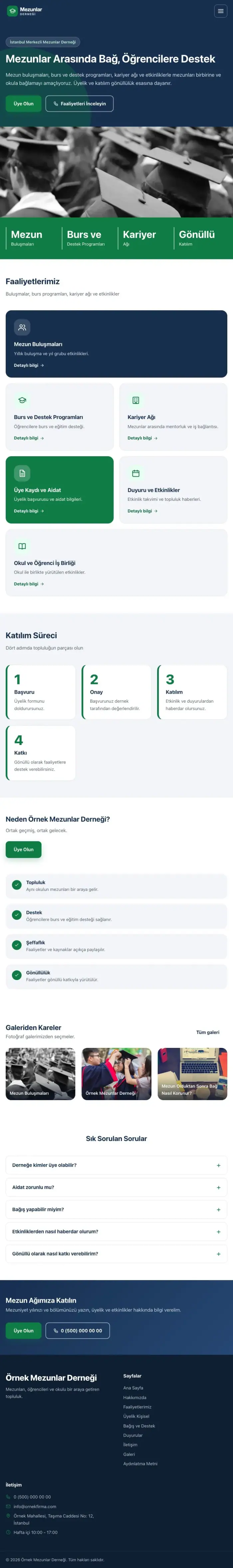 Blok Mavi Yeşil – Mezunlar Derneği Web Sitesi tablet görünümü