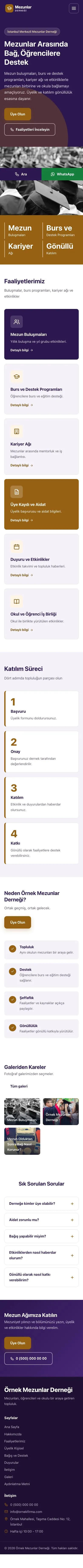 Blok Mor Turuncu – Mezunlar Derneği Web Sitesi mobil görünümü
