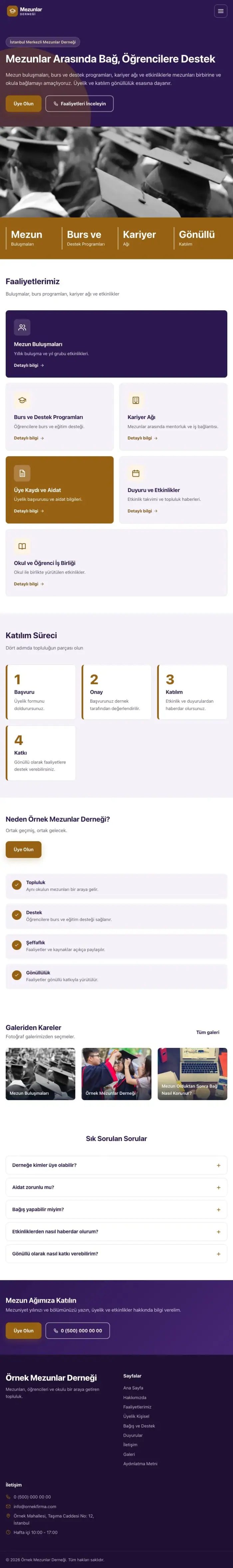 Blok Mor Turuncu – Mezunlar Derneği Web Sitesi tablet görünümü