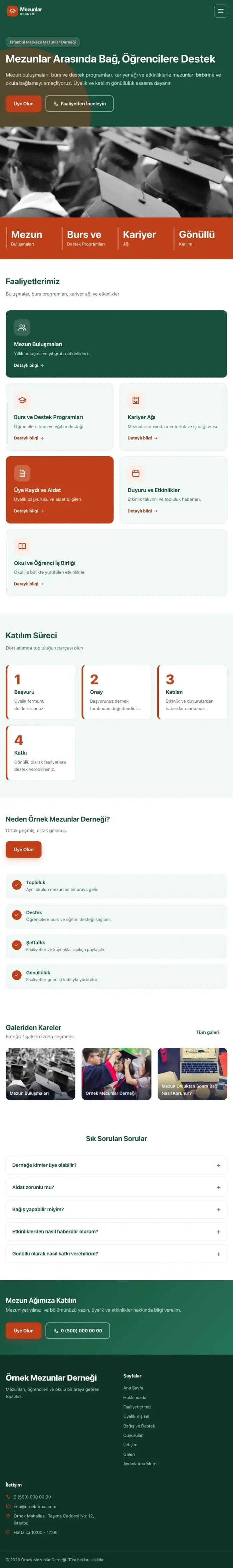 Blok Yeşil Turuncu – Mezunlar Derneği Web Sitesi tablet görünümü