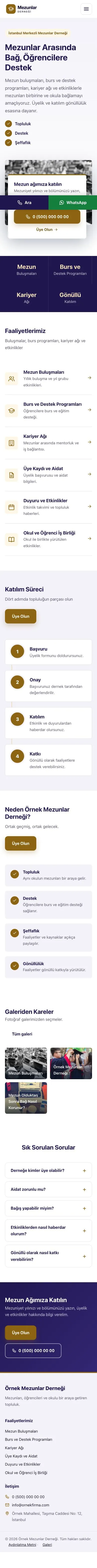 Bölünmüş Lacivert Amber – Mezunlar Derneği Web Sitesi mobil görünümü