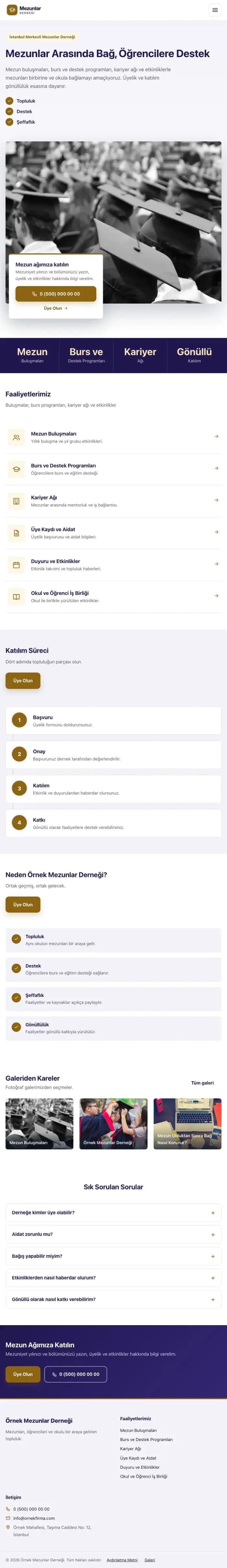 Bölünmüş Lacivert Amber – Mezunlar Derneği Web Sitesi tablet görünümü