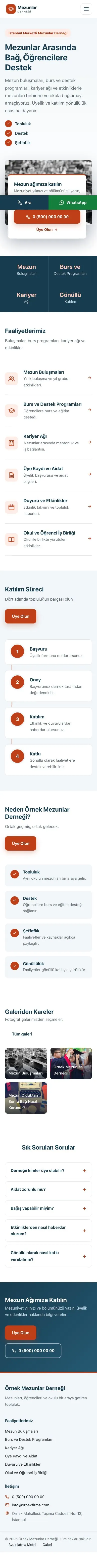 Bölünmüş Mavi Turuncu – Mezunlar Derneği Web Sitesi mobil görünümü
