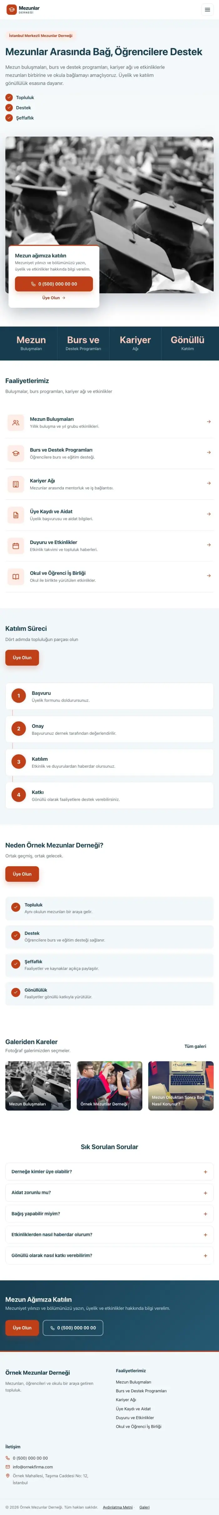 Bölünmüş Mavi Turuncu – Mezunlar Derneği Web Sitesi tablet görünümü
