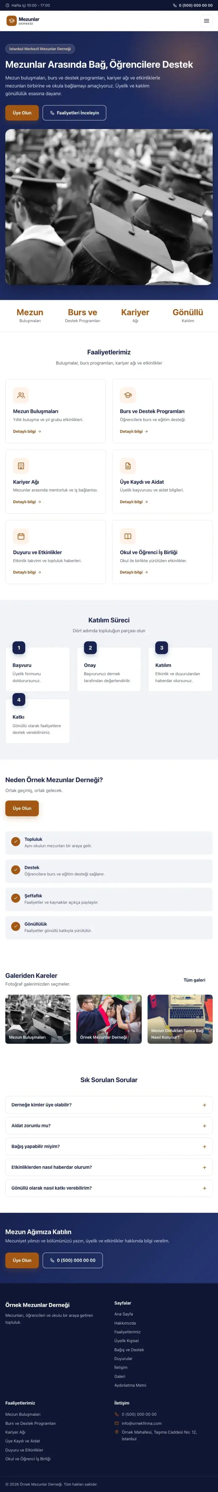 Klasik Lacivert Turuncu – Mezunlar Derneği Web Sitesi tablet görünümü