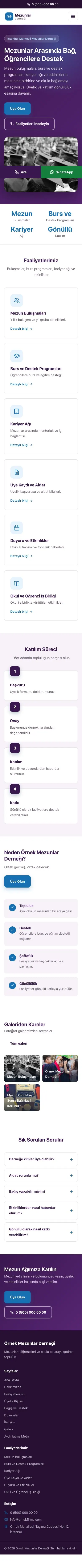 Klasik Mor Mavi – Mezunlar Derneği Web Sitesi mobil görünümü