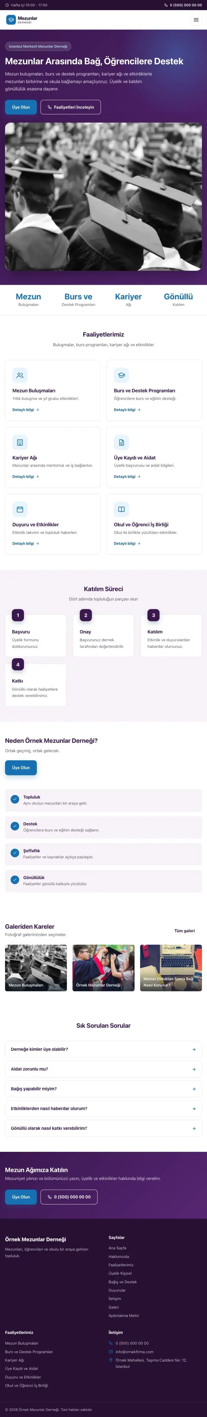 Klasik Mor Mavi – Mezunlar Derneği Web Sitesi tablet görünümü