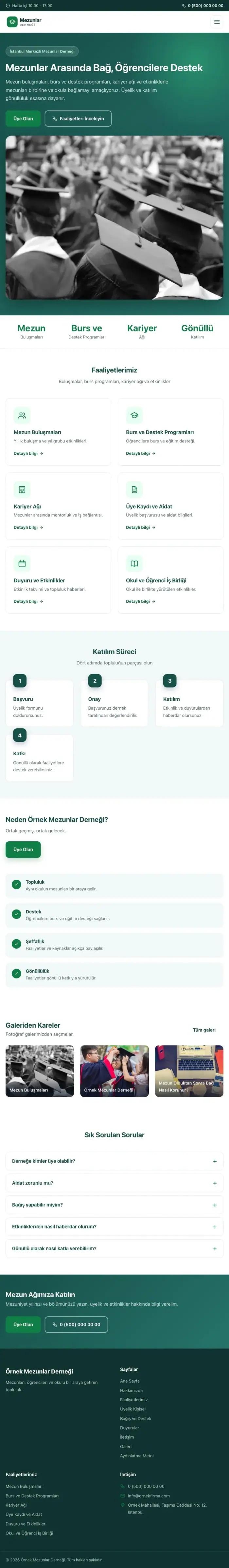 Klasik Petrol Yeşil – Mezunlar Derneği Web Sitesi tablet görünümü