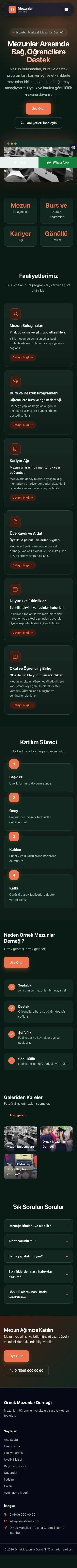 Koyu Modern Yeşil Turuncu – Mezunlar Derneği Web Sitesi mobil görünümü