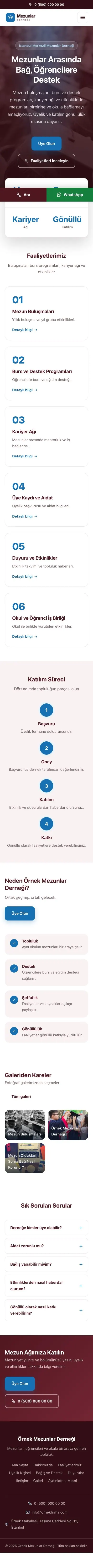Merkez Bordo Mavi – Mezunlar Derneği Web Sitesi mobil görünümü