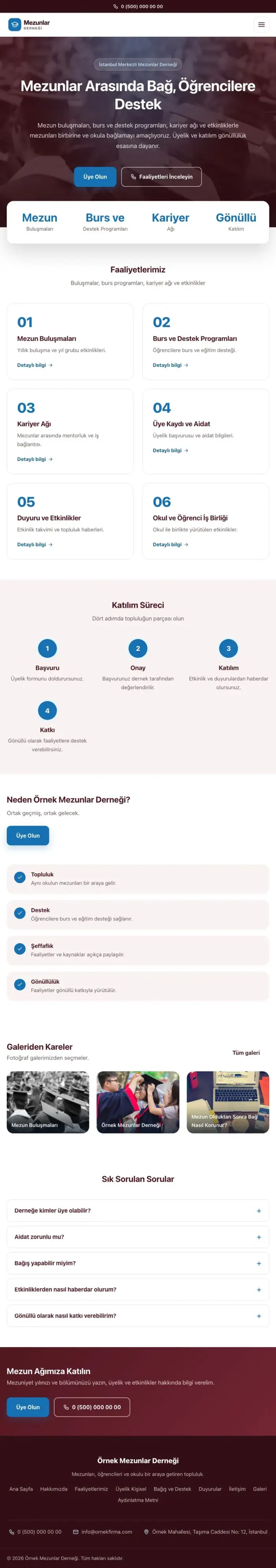Merkez Bordo Mavi – Mezunlar Derneği Web Sitesi tablet görünümü