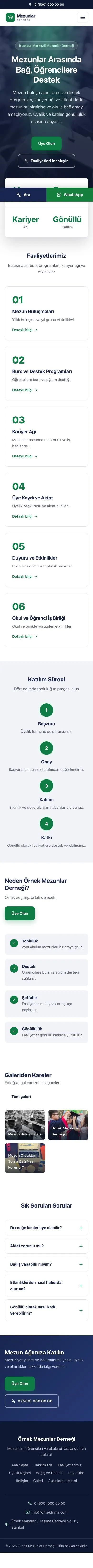 Merkez Lacivert Yeşil – Mezunlar Derneği Web Sitesi mobil görünümü