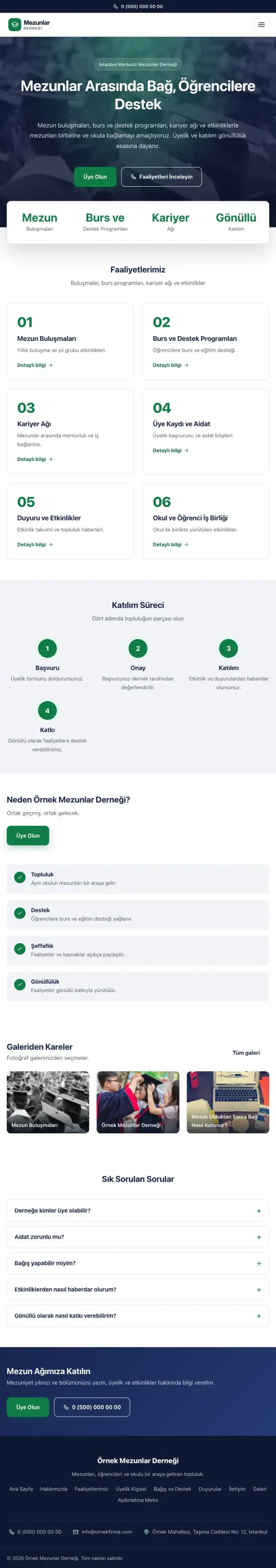 Merkez Lacivert Yeşil – Mezunlar Derneği Web Sitesi tablet görünümü