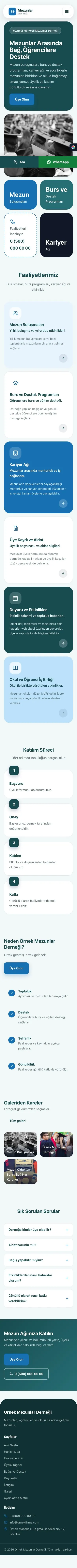 Mozaik Petrol Mavi – Mezunlar Derneği Web Sitesi mobil görünümü