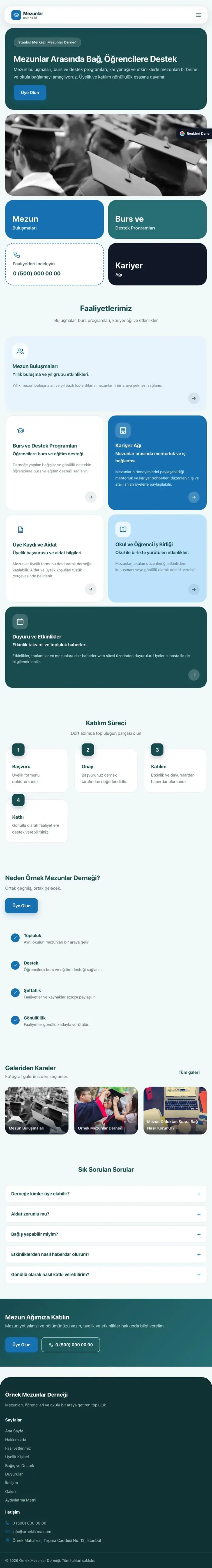 Mozaik Petrol Mavi – Mezunlar Derneği Web Sitesi tablet görünümü