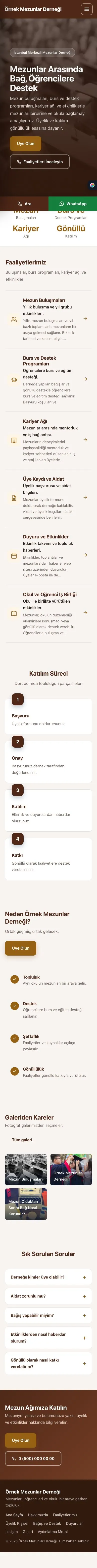 Sol Menü Kahve Turuncu – Mezunlar Derneği Web Sitesi mobil görünümü