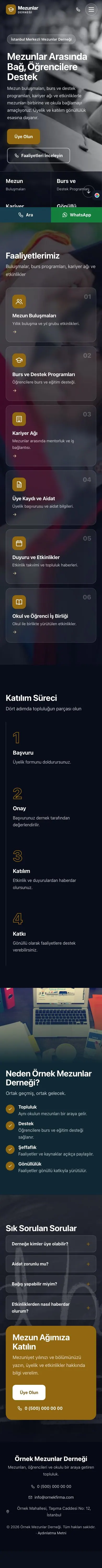 Tam Ekran Mavi Amber – Mezunlar Derneği Web Sitesi mobil görünümü