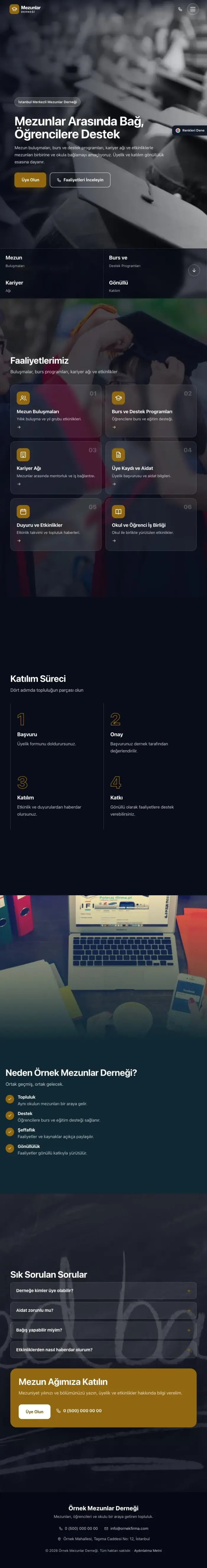 Tam Ekran Mavi Amber – Mezunlar Derneği Web Sitesi tablet görünümü