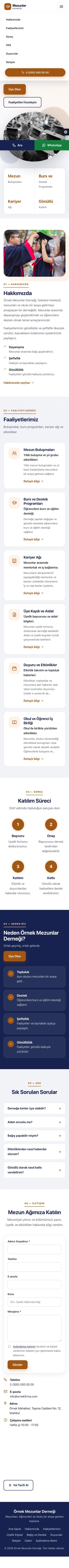 Tek Sayfa Lacivert Turuncu – Mezunlar Derneği Web Sitesi mobil görünümü