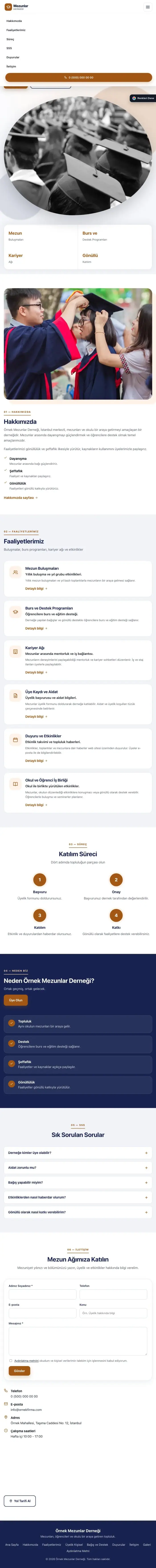 Tek Sayfa Lacivert Turuncu – Mezunlar Derneği Web Sitesi tablet görünümü